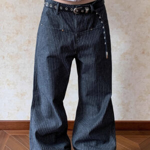 Retro Vertical Stripe Loose Straight Jeans