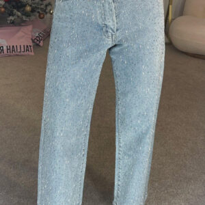 Rhinestone Washed High Waist Jeans