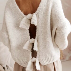 Backless Bow Tie Knit Sweater