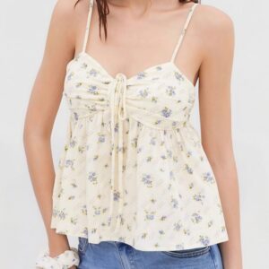 Floral Wide Strap Tie Chic Cami Top