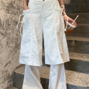 Bow Tie Fake Two Piece White Y2K Loose Jeans