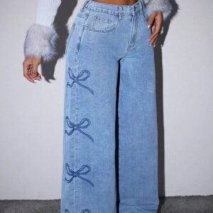 Y2K High Waist Bow Print Jeans